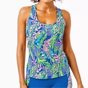 Lilly Pulitzer Mina Bra Tank UPF 50 Blue How You Like Me Prowl Tiger Top Sz S